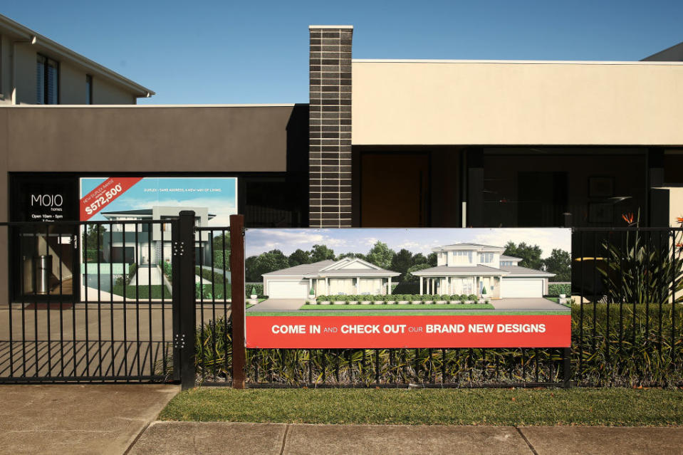 Advertising hoardings stand at a display home in the Kellyville suburb of Sydney, Australia, on Wednesday, June 3, 2020. (Photographer: Brendon Thorne/Bloomberg)