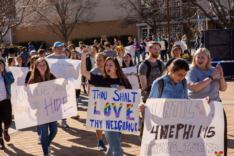 Brigham Young students protesting in Provo, Utah, on March 4. | Photo courtesy of Jacob Payne