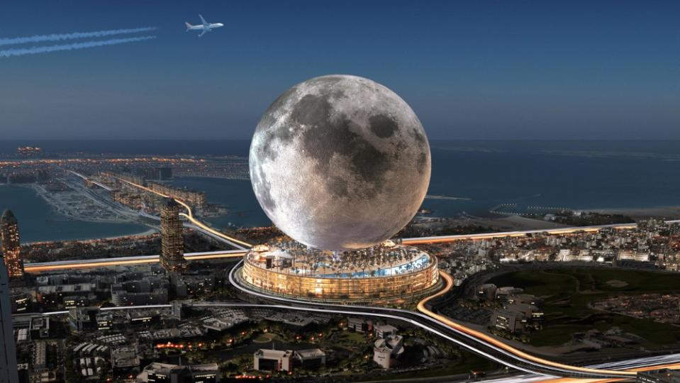 A rendering of Dubai’s forthcoming Moon World Resort at night. - Credit: Moon World Resorts Inc.