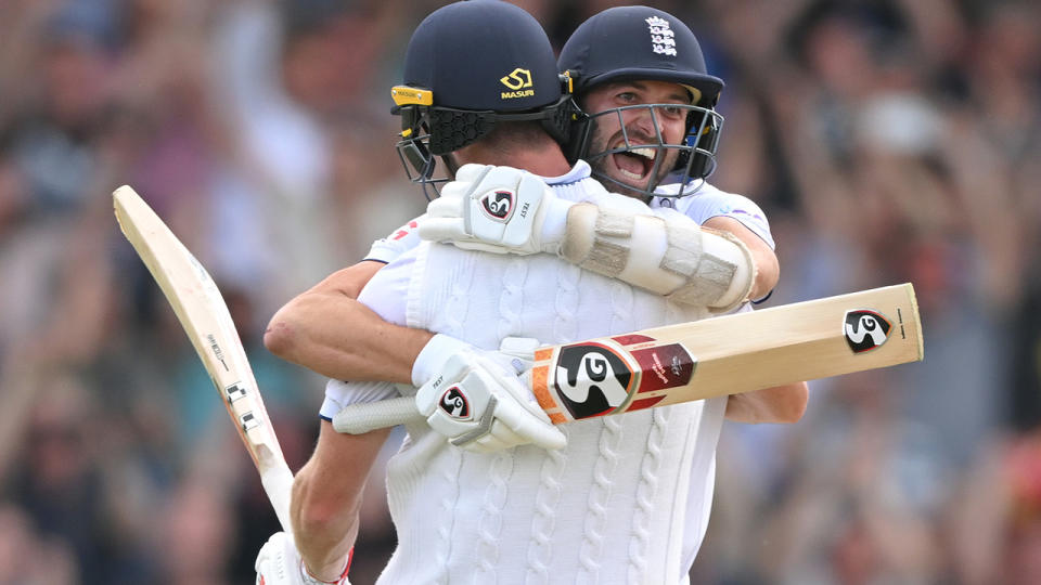 England's Mark Wood and Chris Woakes spurred the home side to victory in the third Ashes Test. (Photo by Stu Forster/Getty Images)