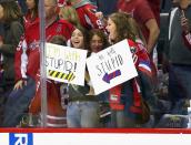 <p>WASHINGTON, DC – MAY 06: Fans watch warm-ups prior to the game between the Washington Capitals and the Pittsburgh Penguins in Game Five of the Eastern Conference Second Round during the 2017 NHL Stanley Cup Playoffs at the Verizon Center on May 6, 2017 in Washington, DC. (Photo by Bruce Bennett/Getty Images) </p>