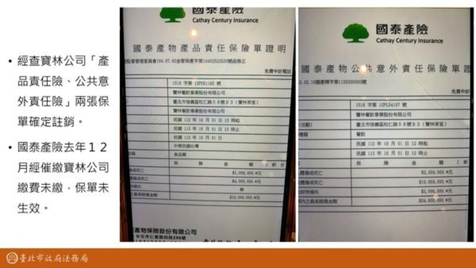 台北市法務局長連堂凱說明寶林茶室保單一事。（台北市政府提供）