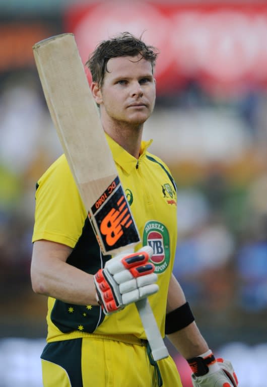 Australia captain Steve Smith leaves the field after being dismissed for 149 runs during the first one-day international against India in Perth on January 12, 2016