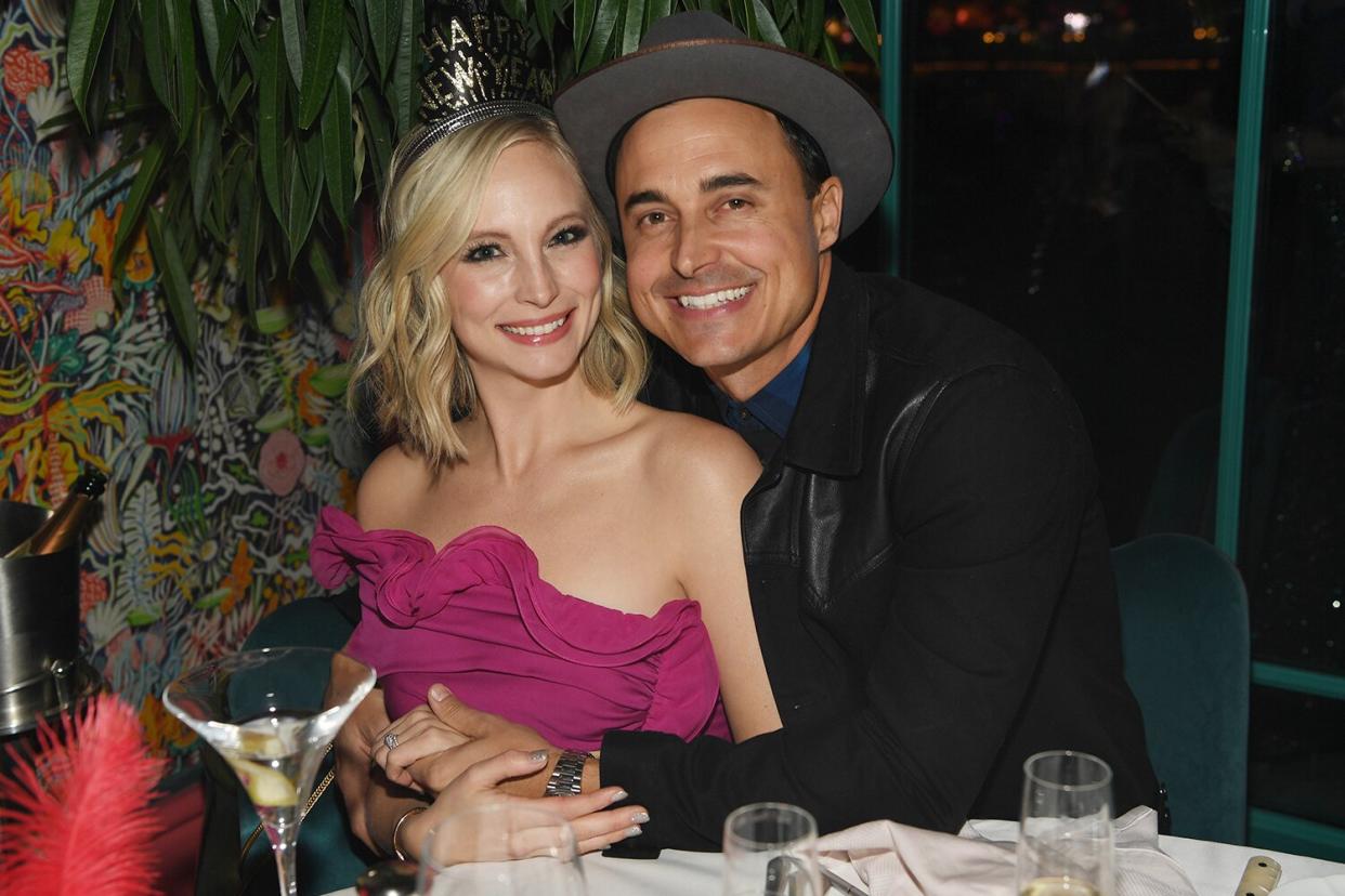 Actress Candice Accola and guitarist/songwriter of The Fray Joe King and actor Tanner Novlan attend Mayfair Supper Club during its debut on New Years Eve at Bellagio Las Vegas on December 31, 2019 in Las Vegas, Nevada.