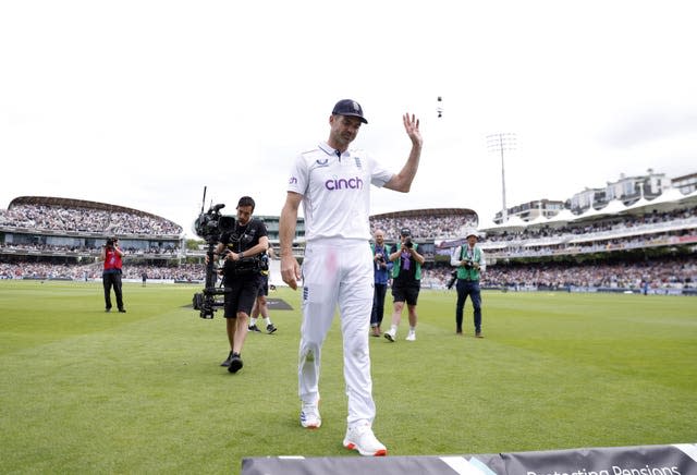 James Anderson waves farewell after his final Test at Lord's.