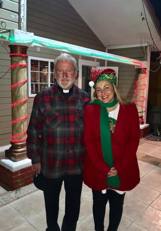 Los Angeles Auxiliary Bishop David O'Connell and Angels of Charity and Music CEO Andrea Vicich attend a 2018 Christmas fundraiser for needy children in Peru and Mexico.