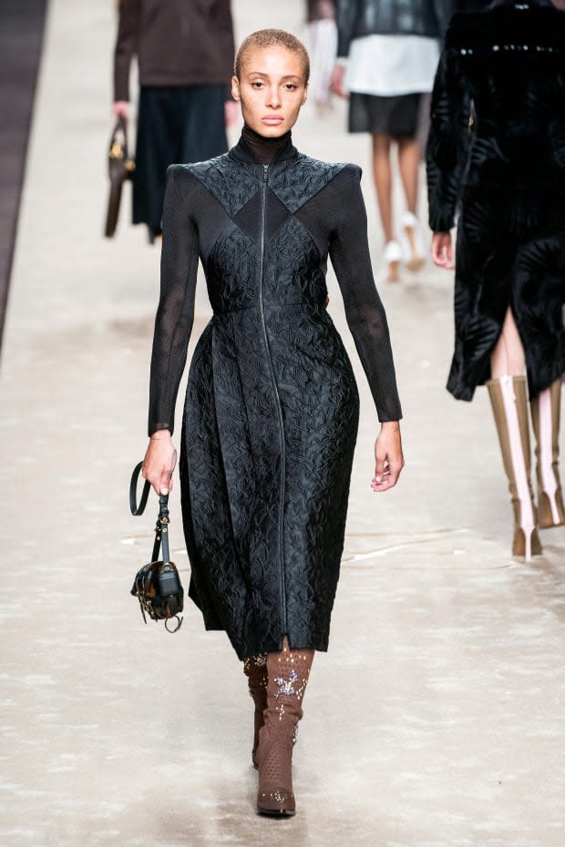 <p>A look from the Fendi Fall 2019 collection. Photo: Imaxtree</p>