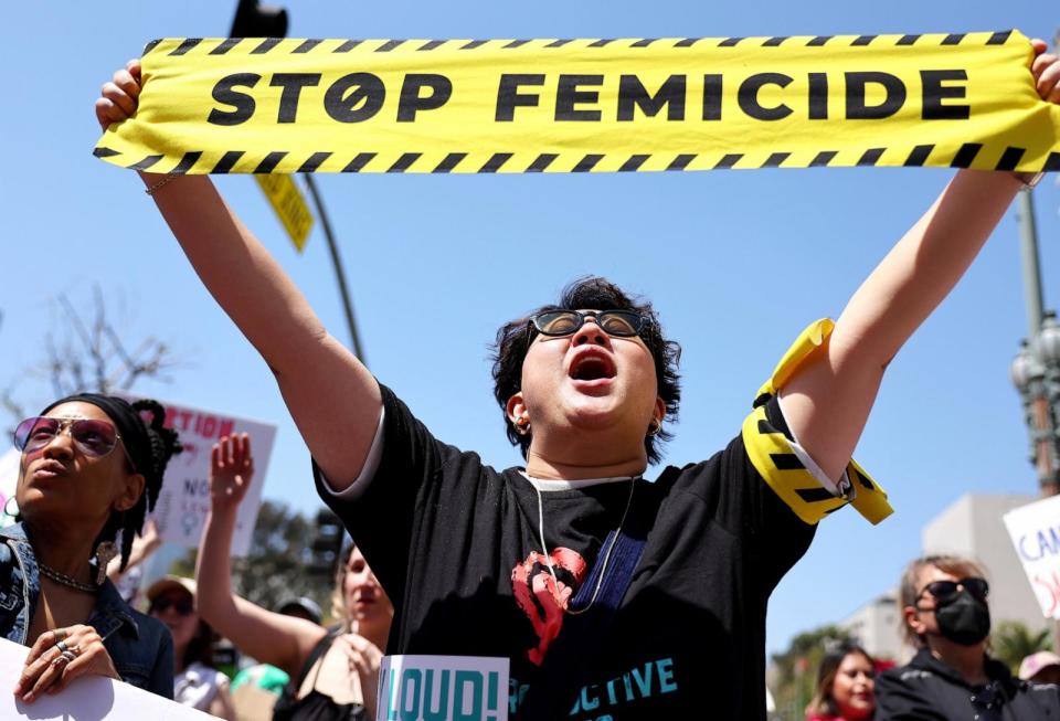 PHOTO: Protestors demonstrate at the March for Reproductive Rights organized by Womens March L.A. on April 15, 2023 in Los Angeles, California. (Mario Tama/Getty Images)