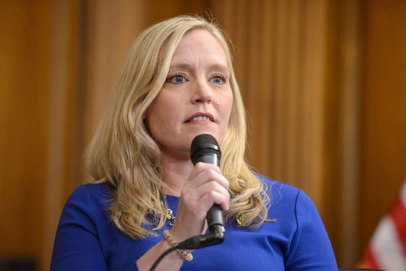 Rep. Erin Houchin, R-Ind., speaks during a news conference on the introduction of the "Parents Bill of Rights" in the Rayburn Room at the U.S. Capitol in Washington, D.C., on March 1, 2023. Houchin and Sen. Bill Cassidy, R-La., co-sponsored a bill introduced on Monday that would create an Oct. 1 deadline for FAFSA applications to be available. File Photo by Bonnie Cash/UPI