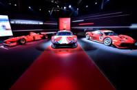 Cars are displayed during the 'Universo Ferrari' exhibition, in Maranello