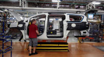 The frame of the all-new 2017 Chrysler Pacifica minivan rolls down the assembly line at the FCA Windsor Assembly plant in Windsor, Ontario, May 6, 2016. REUTERS/Rebecca Cook