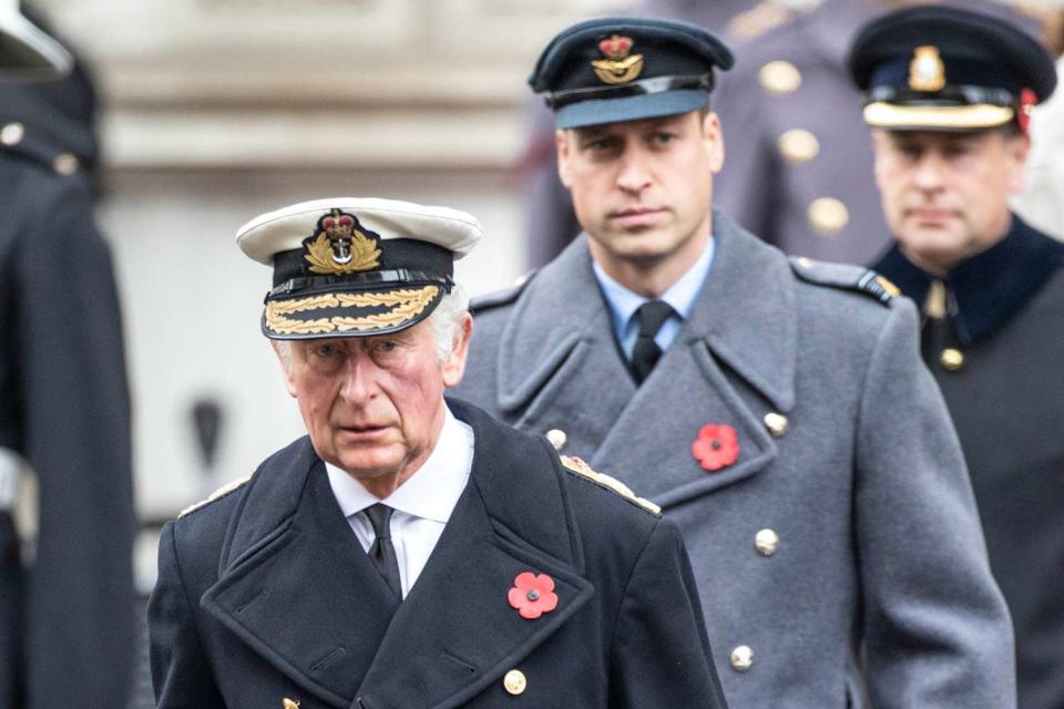 <p>Richard Pohle - WPA Pool/Getty</p> King Charles, Prince William and Prince Edward at the the National Service Of Remembrance on November 14, 2021 in London.