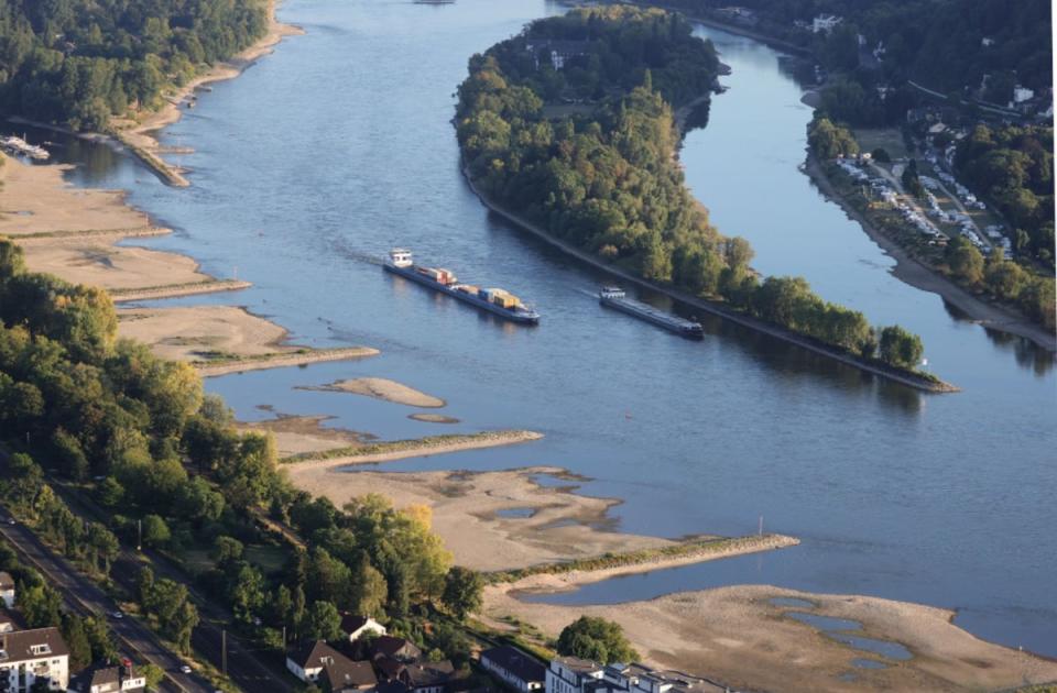 The ongoing hot weather and lack of rain have caused water levels on the Rhine and several other German rivers to fall (Getty)