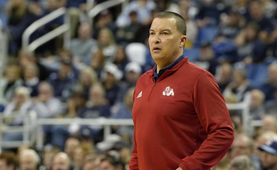 Fresno State coach Justin Hutson had a career record of 92-94 in six seasons with the Bulldogs.