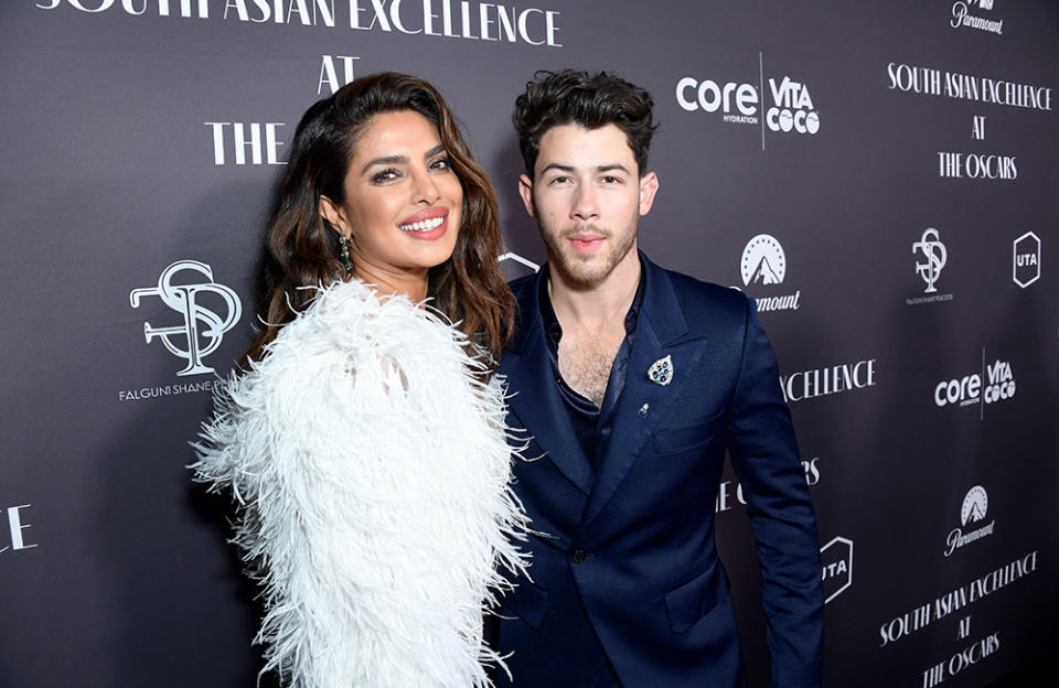 Priyanka Chopra Jonas and Nick Jonas attend the 2nd Annual South Asian Excellence Pre-Oscars Celebration at Paramount Pictures Studios on March 09, 2023 in Los Angeles, California.