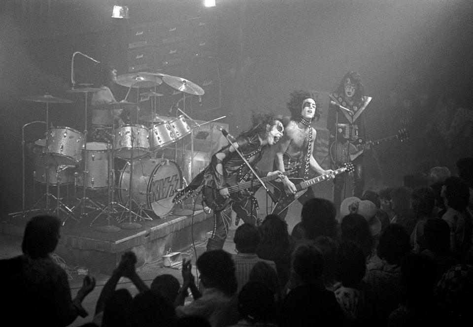 Kiss performs at Alex Cooley's Electric Ballroom, July 18, 1974. (Photo by Tom Hill/WireImage)