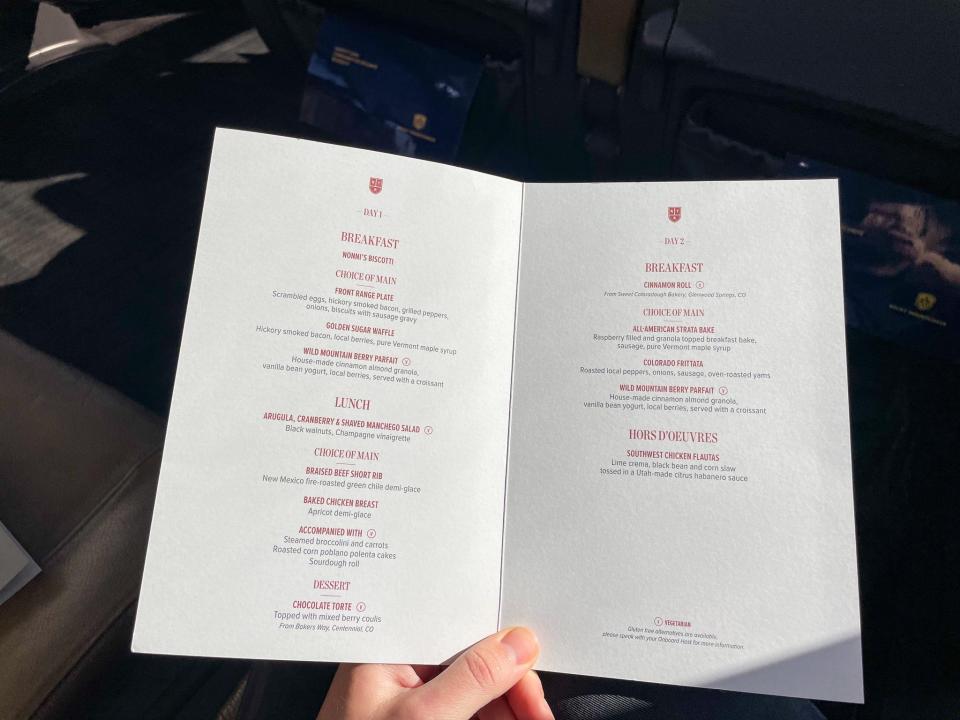The standard menu passengers received on the Rocky Mountaineer.