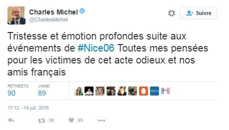 Le Premier ministre belge a également fait part de son soutien à Nice.