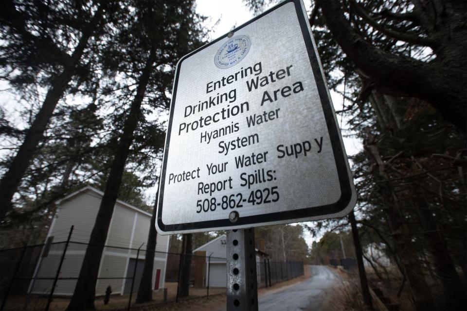 A sign along Mary Dunn Rd in Hyannis near the Hyannis Water System treatment plant, just east of the fire training academy.