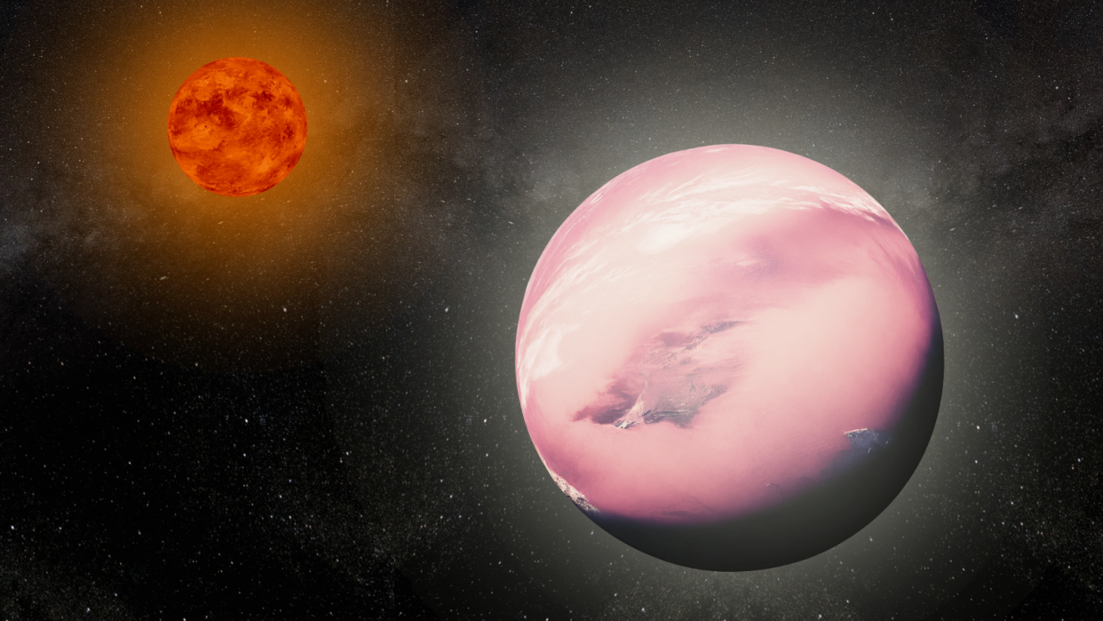  An illustration of the "cotton candy" planet WASP-193b. 