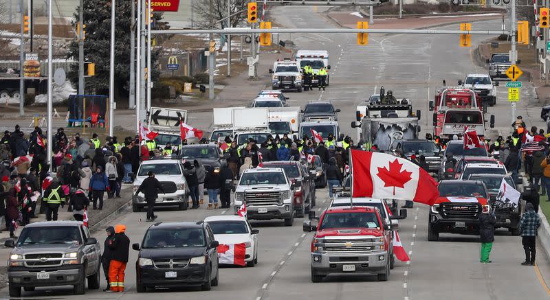 Truckers protest against COVID-19 vaccine mandates, in Windsor