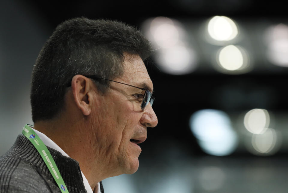 Ron Rivera says he was diagnosed with cancer two weeks ago. (AP Photo/Charlie Neibergall)