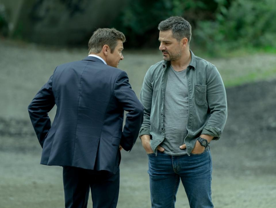 MAYOR OF KINGSTOWN: “Peace in the Valley”- Jeremy Renner as Mike McLusky and Hamish Allan-Headley as Robert in season 2, episode 9 of the Paramount + series MAYOR OF KINGSTOWN. Photo Cr: Dennis P. Mong Jr./Paramount + © 2022 Viacom International Inc. All Rights Reserved. Mayor of Kingstown and all related titles, logos and characters are trademarks of Viacom International Inc.