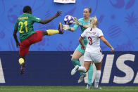 Alexandra Takounda of Cameroon in action during the 2019 FIFA Women's World Cup France Round Of 16 match between England and Cameroon at Stade du Hainaut on June 23, 2019 in Valenciennes, France. (Photo by Quality Sport Images/Getty Images)