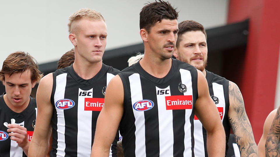 Scott Pendlebury, pictured here with Collingwood teammates during pre-season.