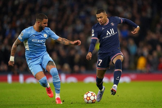Kyle Walker and Kylian Mbappe in Champions League action