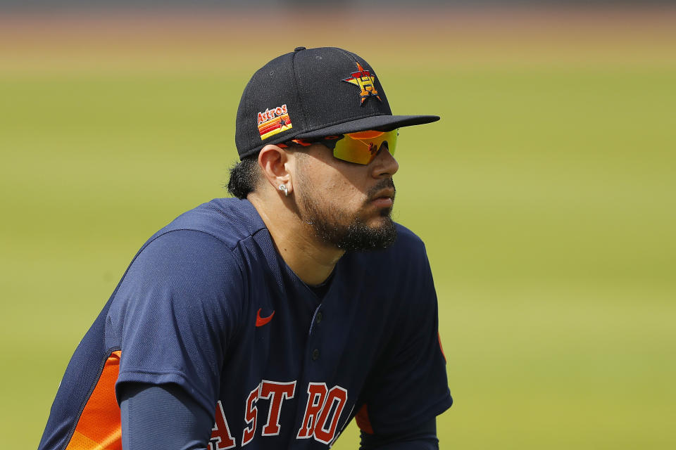 WEST PALM BEACH, FLORIDA - FEBRUARY 13:  Roberto Osuna #54 of the Houston Astros looks on during a team workout at FITTEAM Ballpark of The Palm Beaches on February 13, 2020 in West Palm Beach, Florida. (Photo by Michael Reaves/Getty Images)