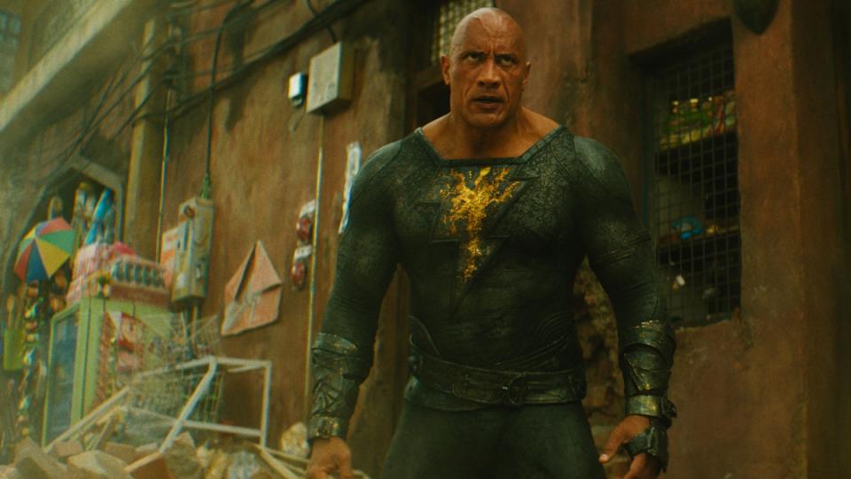 Dwayne Johnson as Black Adam looking angry.