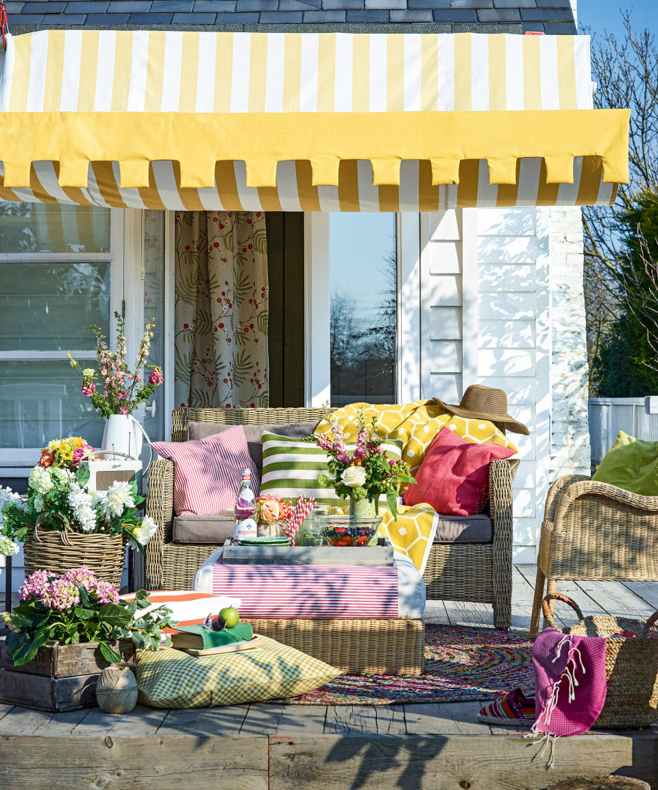 Create an outdoor room with a colorful canopy