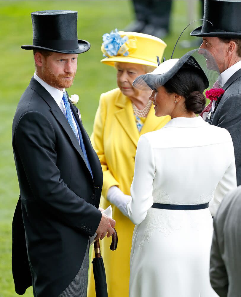 Prince Harry, Queen Elizabeth and Meghan Markle | Max Mumby/Indigo/Getty