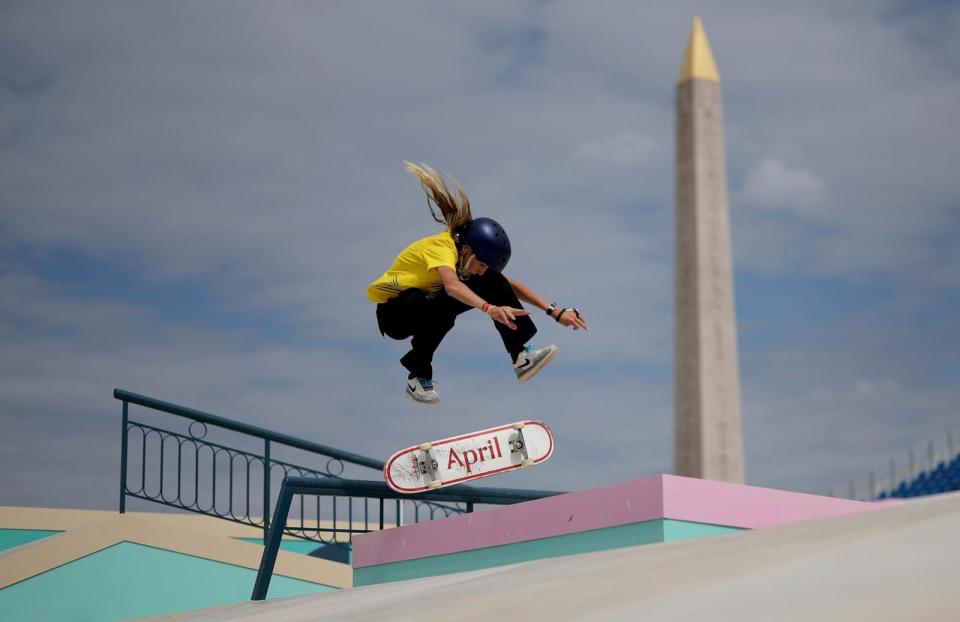 PHOTO: Chloe Covell of Team Australia trains during a Skateboarding Training Session at La Concorde ahead of the Paris 2024 Olympic Games on July 25, 2024 in Paris, France. (Carl Recine/Getty Images)