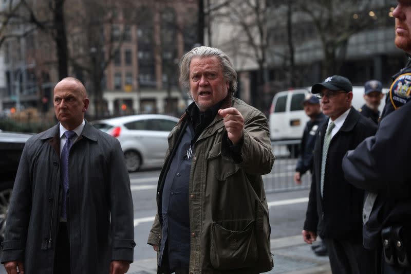 Former White House Chief Strategist Steve Bannon leaves New York Supreme Court after a hearing in New York City