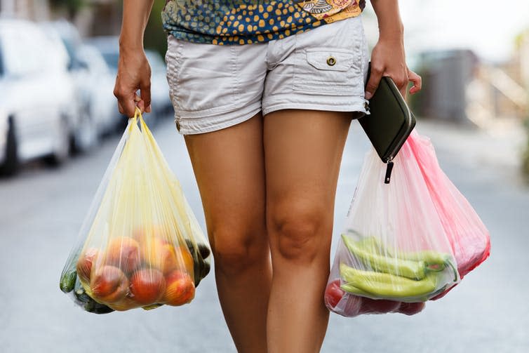 <span class="caption">Planning ahead with meals can make unhealthy snack choices less likely.</span> <span class="attribution"><a class="link " href="https://www.shutterstock.com/image-photo/girl-hands-bag-fresh-vegetables-172462274?src=BVyZQk7H6I0F8WU21Qon6Q-1-44" rel="nofollow noopener" target="_blank" data-ylk="slk:Shutterstock/Evstigneev Alexander;elm:context_link;itc:0;sec:content-canvas">Shutterstock/Evstigneev Alexander</a></span>