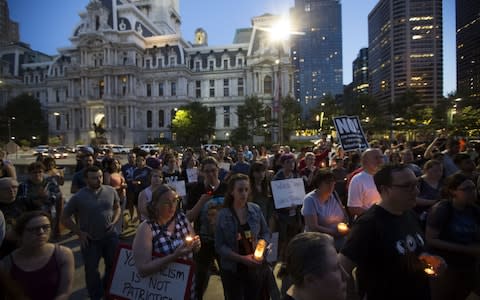 A vigil is held in downtown Philadelphia in support of the victims of violence at the 'Unite the Right' rally In Charlottesville - Credit: Getty