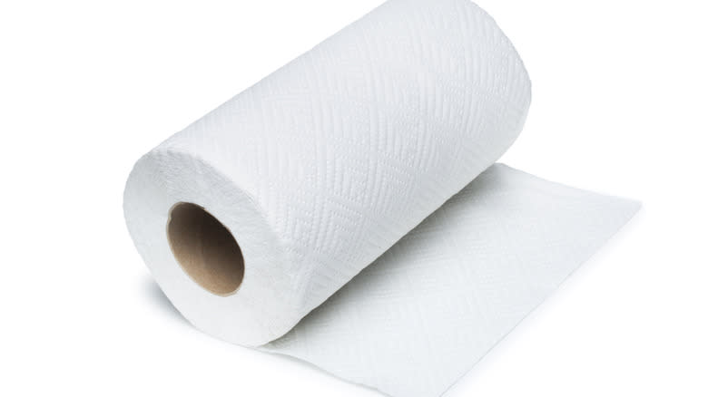 Roll of paper towels on white