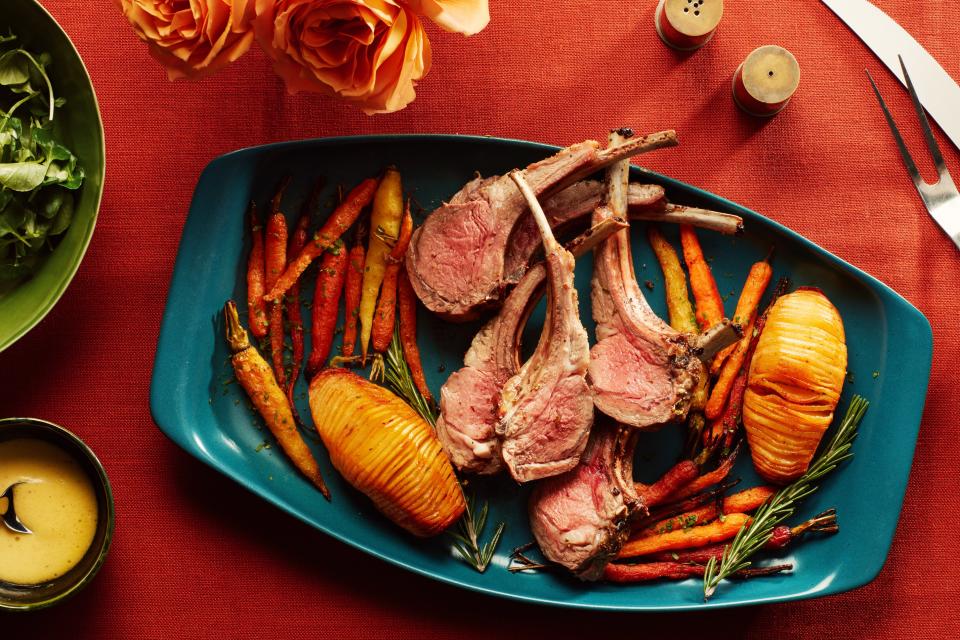 Rosemary Rack of Lamb with Roasted Potatoes and Carrots for Two