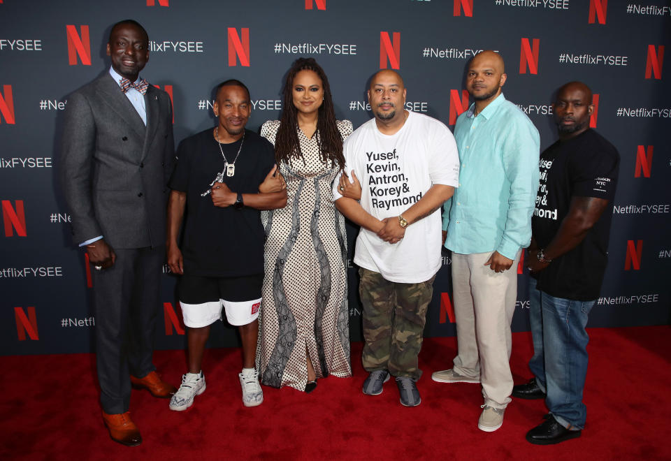 From left to right, Yusef Salaam, Korey Wise, Ava DuVernay, Raymond Santana, Kevin Richardson and Antron McCay attend a June event for "When They See Us" in Los Angeles. (Photo: David Livingston/Getty Images)