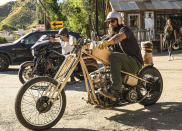 <p>Jason Momoa takes his vintage bike out for a spin on Tuesday in Southern California.</p>