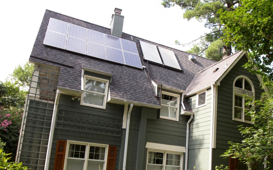 Solar panels installed on a residential home in Chevy Chase, Maryland.