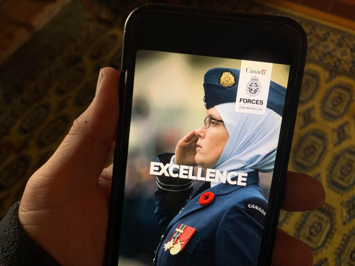 A scene from a Department of National Defence recruitment ad which ran on TikTok between Feb. 27 and March 19.  (CBC/Sophia Harris - image credit)