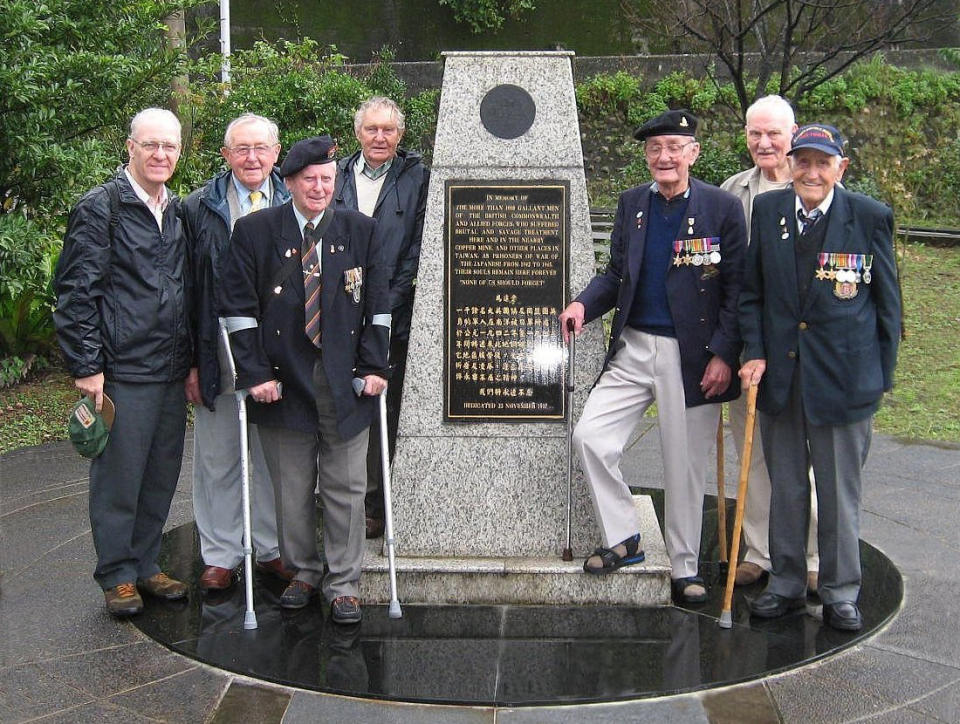 Michael Hurst, far left, with former POWs revisiting the Kinkeseki copper mine camp in Taiwan. (Taiwan POW Camps Memorial Society / Taiwan POW Camps Memorial Society)