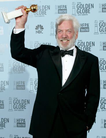 <p>Dan MacMedan/WireImage</p> Donald Sutherland wins a Golden Globe in 2003