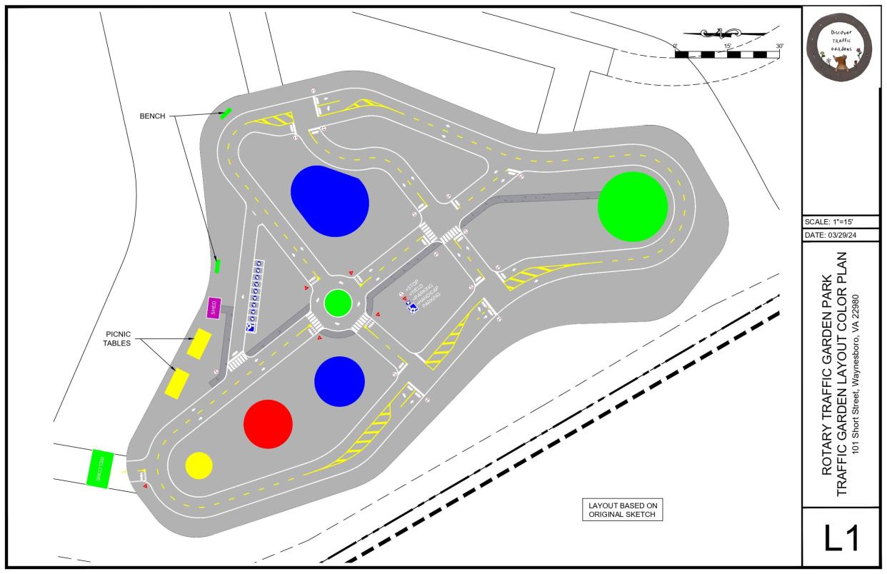 The design sketch, while not finalized, is an approximation of what the new traffic garden in Waynesboro will look like.