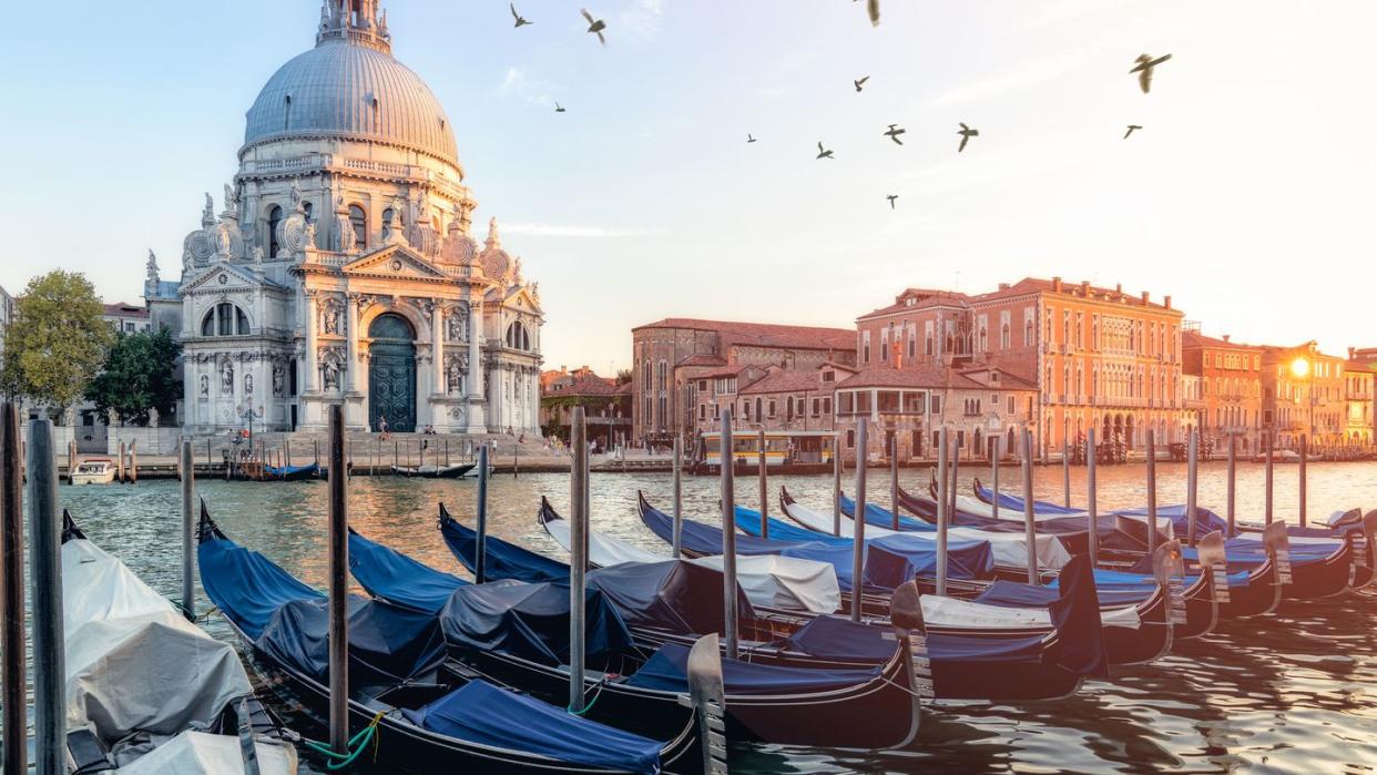 river side view of santa maria della salute church,venice