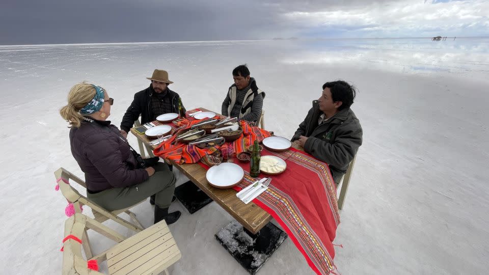 Lunch on the Uyuni Salt Flat catered by Tika restaurant. - Courtesy Joe Yogerst