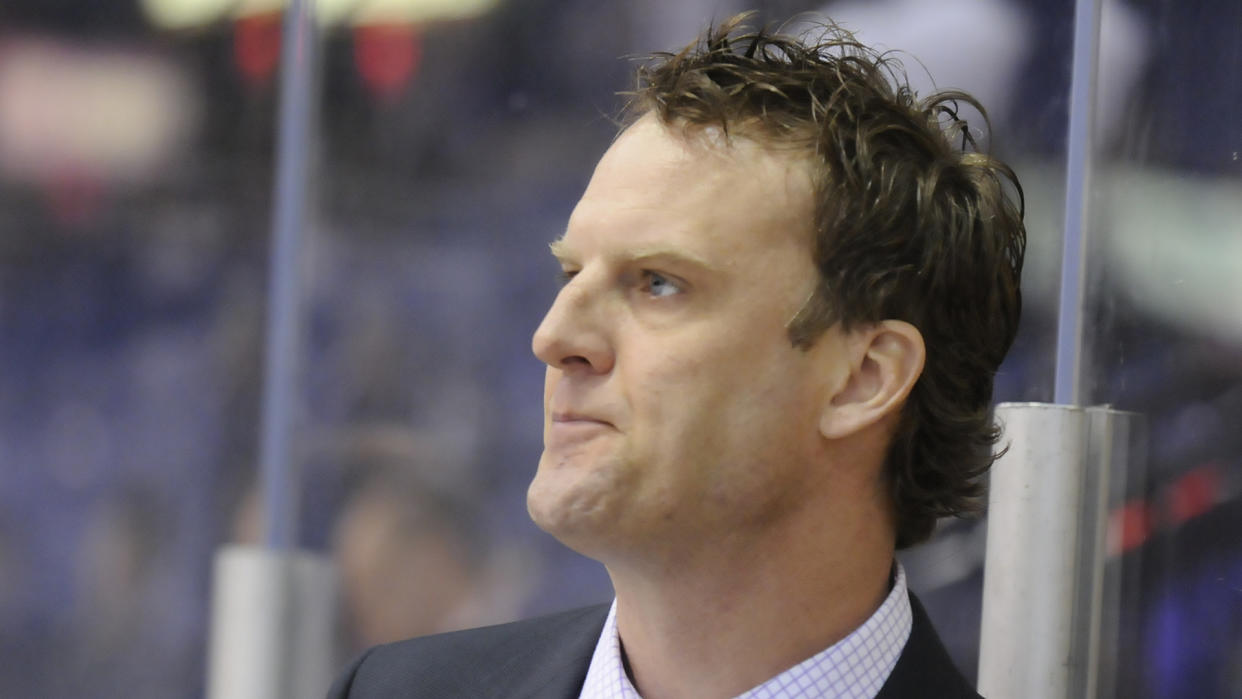 Cincinnati head coach Jarrod SkaldeReading Royals vs. Cincinnati Cyclones in game 1 of a minor league hockey ECHL Kelly Cup quarterfinal at the Sovereign Center, Reading.Photo by Jeremy Drey4/5/2011 (Photo By Jeremy Drey/MediaNews Group/Reading Eagle via Getty Images)